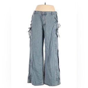 SHEIN Light Blue Flare Jeans with Side Ties
